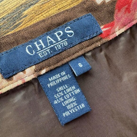 Chaps Linen Cotton Blend Brown Floral Midi Skirt 6 - Picture 2 of 7
